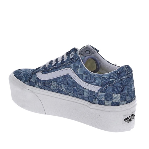 Vans Old Skool Stackform Checkerboard Skate Shoe Woven Denim - Picture 14 of 16